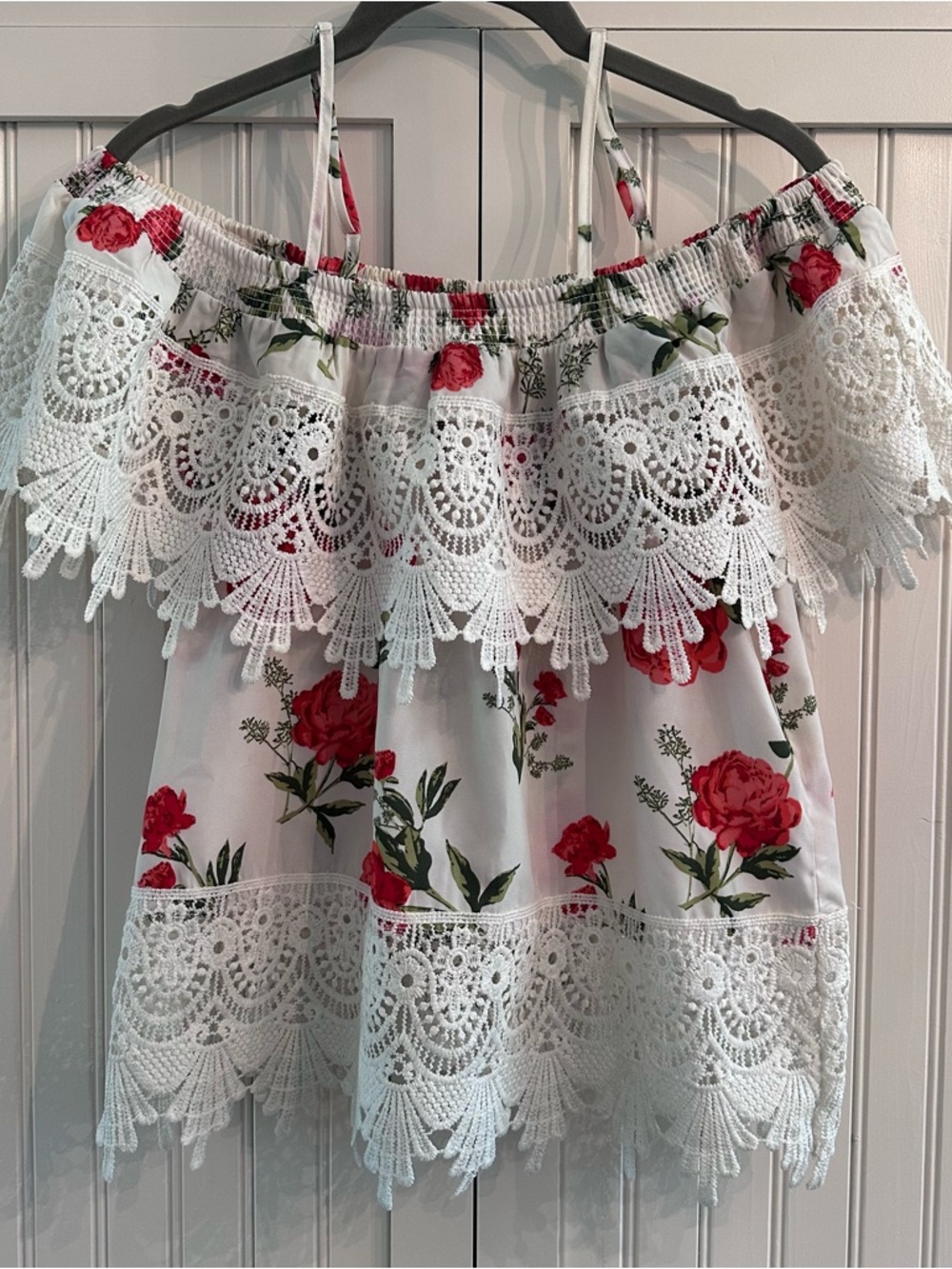No Boundaries White Floral Top with Red Rose Print